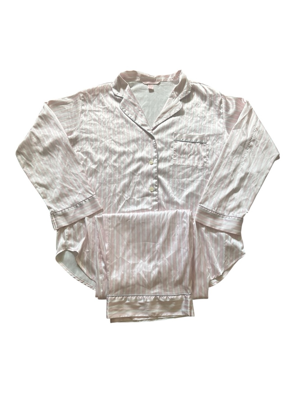Victoria's Secret Light Pink Striped Satin Pajama Set Size XL
